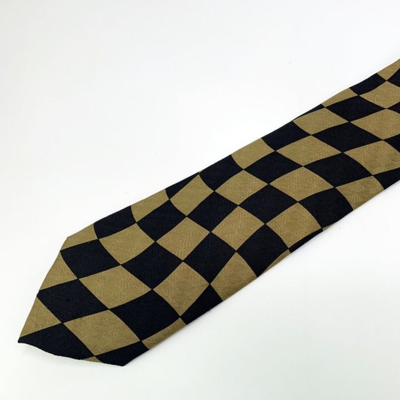 Bugatchi Tie All Silk Black Gold Checkered Pattern - Picture 2 of 3